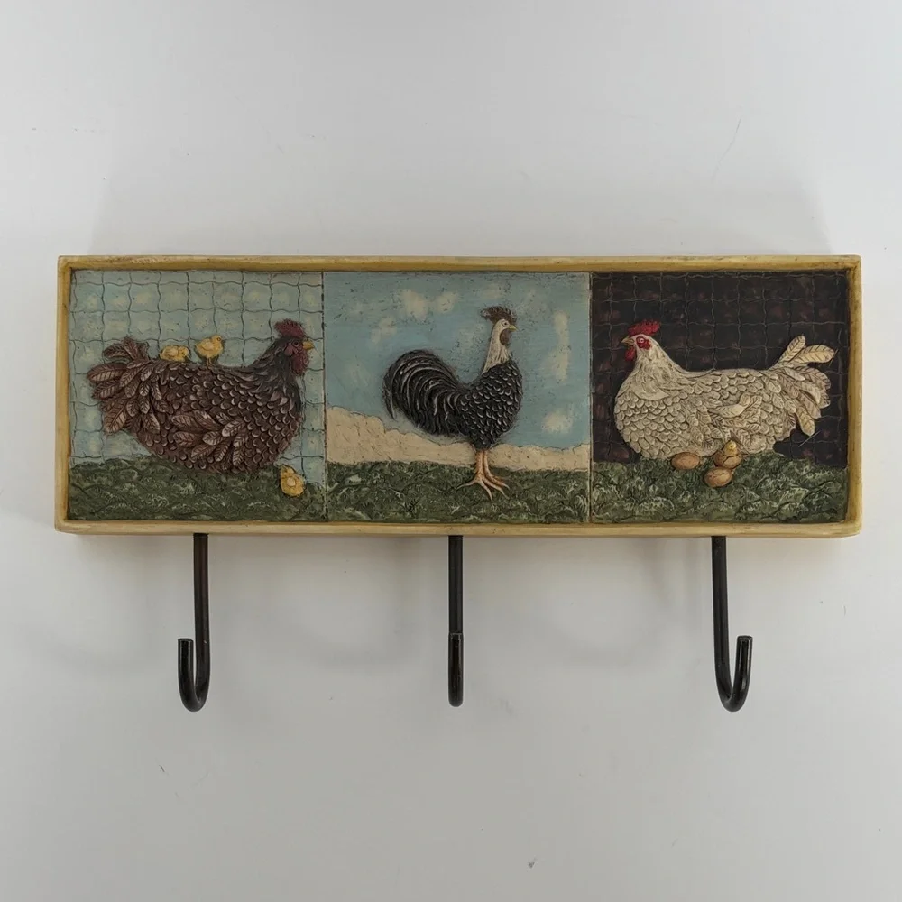 WARREN KIMBLE HEN-FEATHERS Rooster and Hens Wall Hooks